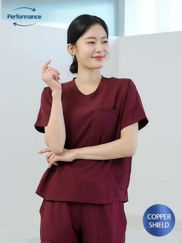 여성 크루넥 사이드포켓 카퍼쉴드 스크럽 티셔츠 (4color)